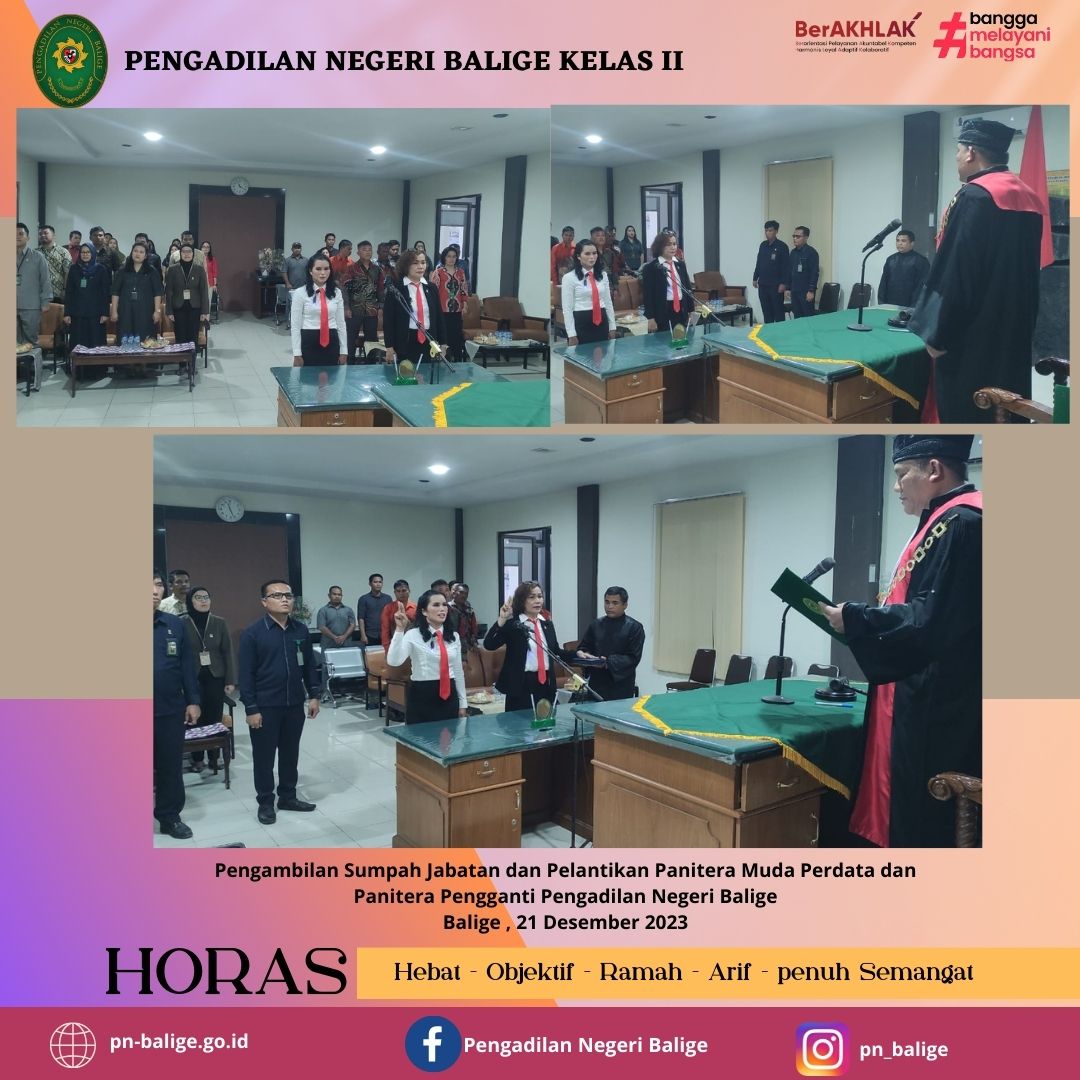 PENGAMBILAN SUMPAH JABATAN DAN PELANTIKAN PANITERA MUDA PERDATA DAN PANITERA PENGGANTI PENGADILAN NEGERI BALIGE. PENGAMBILAN SUMPAH JABATAN DAN PELANTIKAN PANITERA MUDA PERDATA DAN PANITERA PENGGANTI PENGADILAN NEGERI BALIGE.